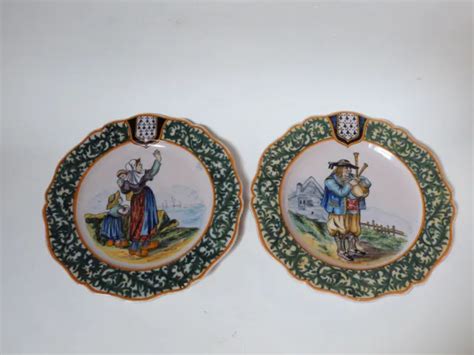 Rare Paire D Assiettes En Fa Ence De Quimper Porquier Beau Henriot