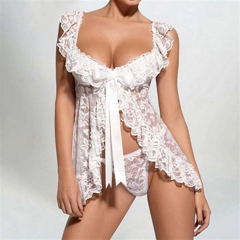 Munlar Sleepwear Women S Lingerie Sheer Floral Lace Thong Chemise Plus