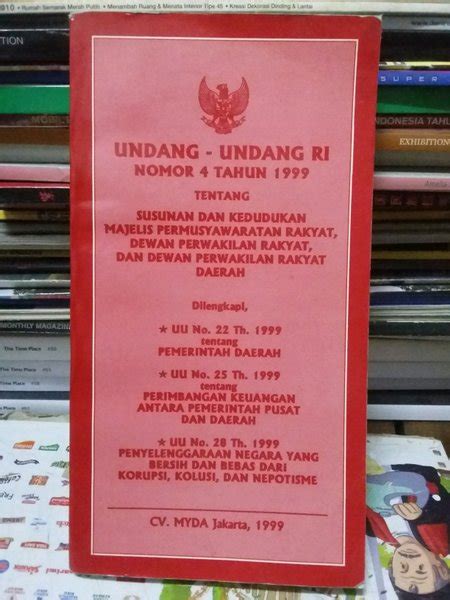 Jual Undang Undang RI No 4 Tahun 1999 Tentang Susunan MPR DPDR Dan