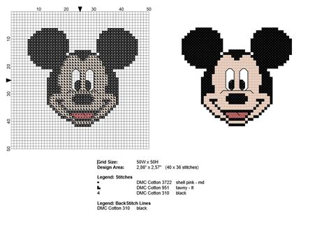 Disney Cartoons Mickey Mouse Face Free And Small Cross Stitch Pattern