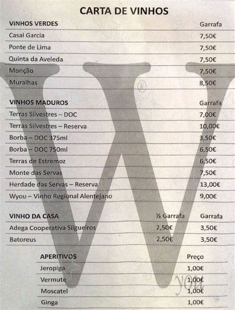 Menu at Cervejaria Tamara restaurant, Lisbon