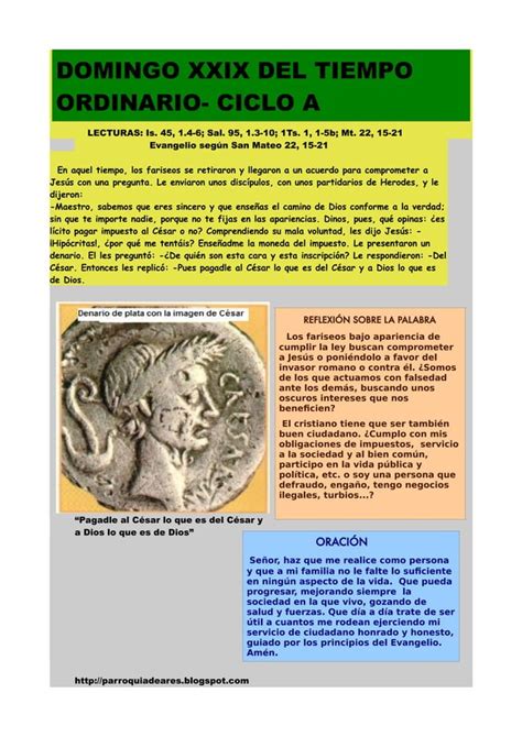 Hoja Lit Rgica Del Domingo Xxix Del Tiempo Ordinario Ciclo A Pdf