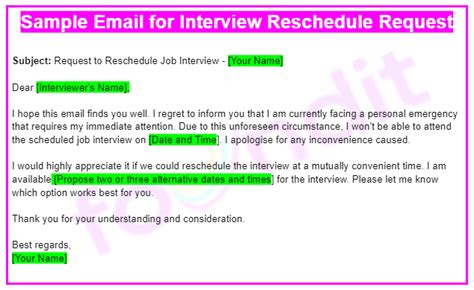 Job Interview Rescheduling Email Samples Tips