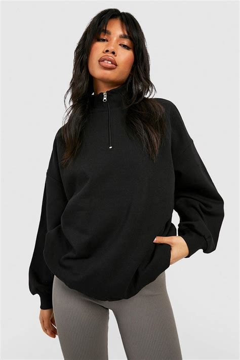 Women S Black Oversized Half Zip Sweater Boohoo Uk