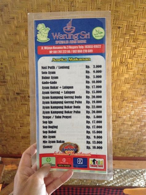 Menu At Warung Sri Restaurant Negara Jl Wijaya Kusuma