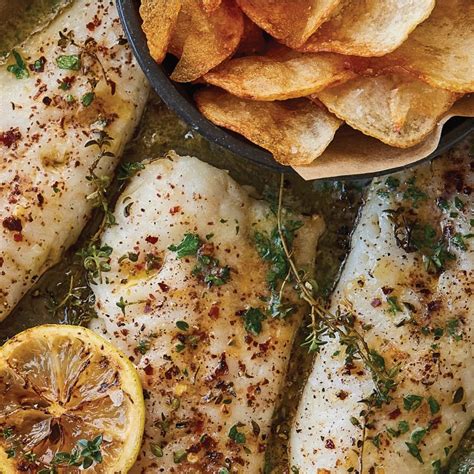 Grilled Hake Fillets With Lemon Butter And Potato Crisps Iandj