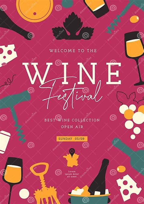 Modern Wine Festival Party Poster With Wine Attributes Line Art