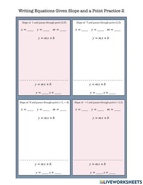 Writing Linear Equations Given Slope And A Point Worksheet Equations