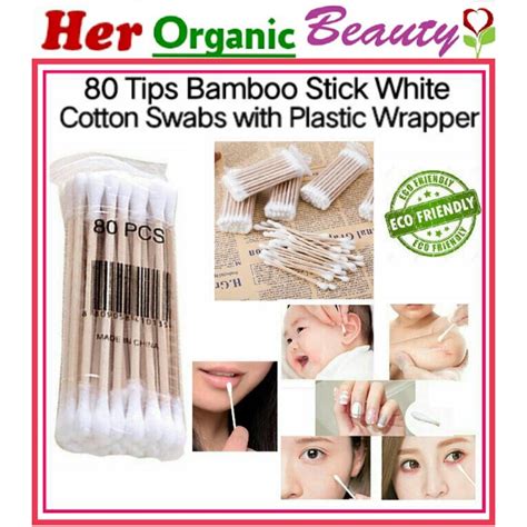 40 Pcs Bamboo Stick White Cotton Swabs With Plastic Wrapper Eco