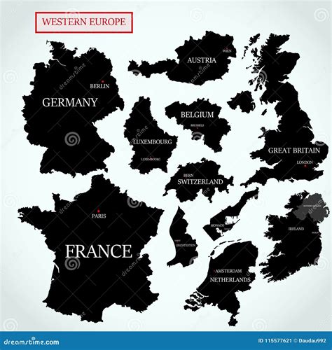 Vector Maps of Western Europe with Capitals Stock Vector - Illustration ...