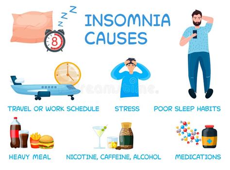 Insomnia Causes. Disturbance of Sleep Factors. Hyposomnia Infographics. Stock Vector ...