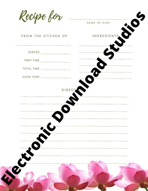 Floral Recipe Cards, Printable, Digital Download, 8 Pack, Pkg. 1 - Etsy