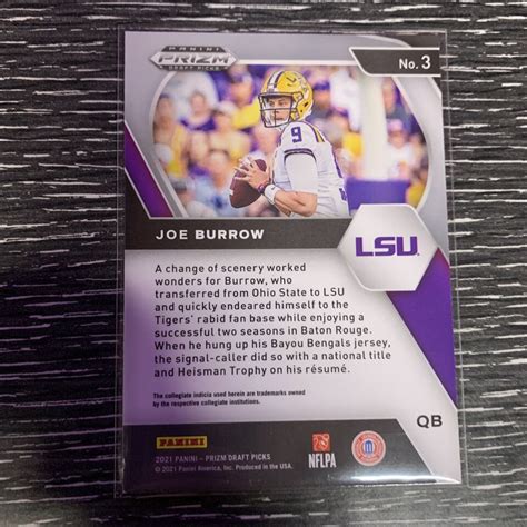 Joe Burrow Panini Prizm Draft Picks Card Cincinnati Bengals