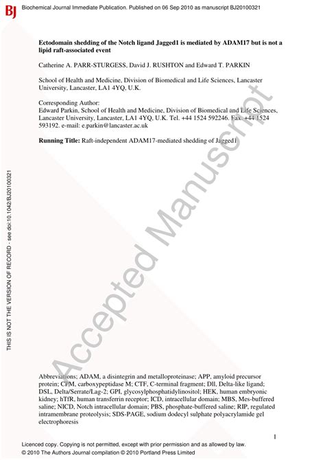 PDF Ectodomain Shedding Of The Notch Ligand Jagged1 Is Mediated By