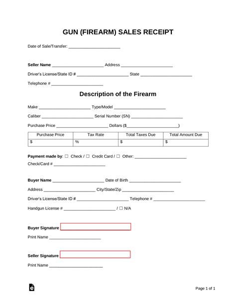 Free Firearm Gun Sales Receipt Template Word Pdf Eforms