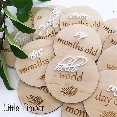 Baby Milestone Cards Wooden Milestone Discs Linen Perch