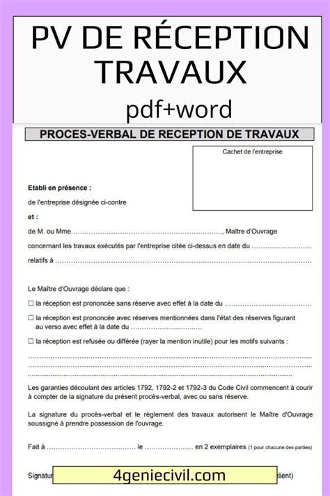 Pv De R Ception Travaux Mod Le Gratuit Word Et Pdf Genies Microsoft