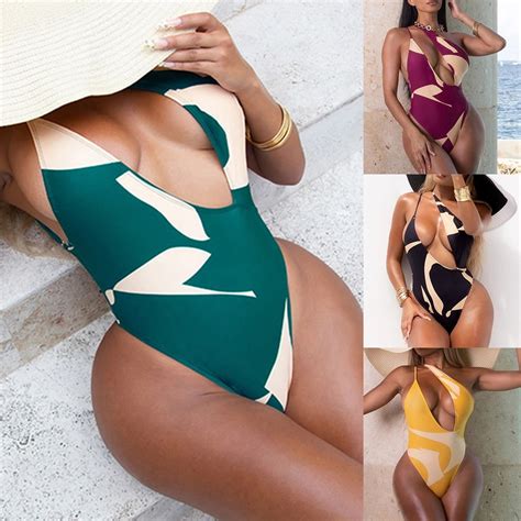 Abcnature Women S One Piece Swimsuit High Waisted Bikini Swimsuits Sexy Color Block Printing