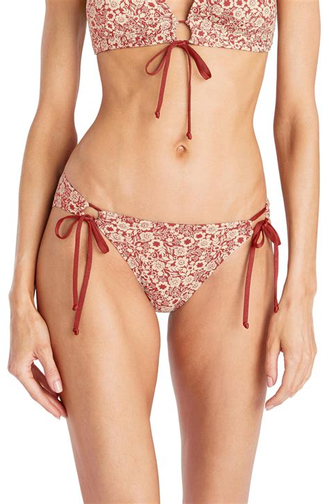 Robin Piccone Aubrey Side Tie Bikini Bottoms In Spice Ivory Spice