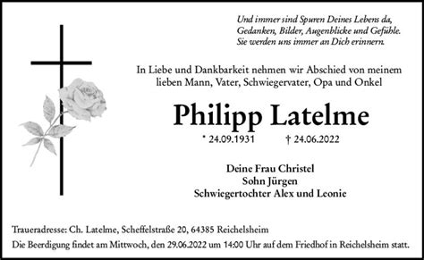 Traueranzeigen Von Philipp Latelme Vrm Trauer De