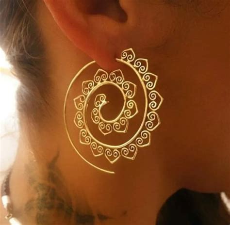 M Mism Ornate Swirl Earrings Hoop Gypsy Indian Tribal Ethnic Boho