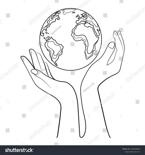 Line Drawing Hands Holding Earth Globe Stock Vector Royalty Free