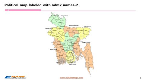 Bangladesh Map with 8 Divisions and 64 Districts - Editable PowerPoint Maps