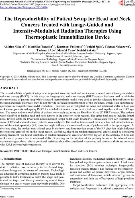 The Reproducibility Of Patient Setup For Head And Neck Cancers Treated