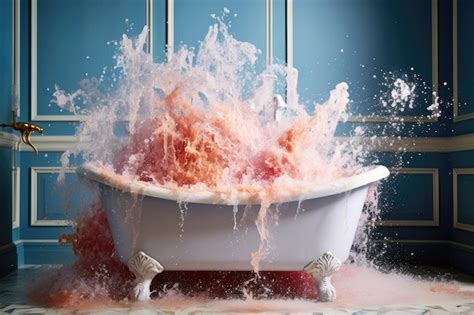 closeup  water splashing   overflowing bathtub created