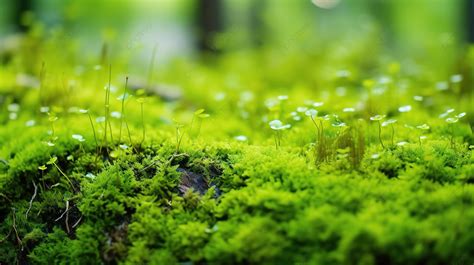 Close Up Shot Of Lush Green Moss In A Forest Background Texture Grass