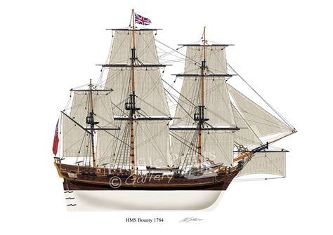 Hms Bounty 1784 Profile Artwork A3 Glossy Print Bligh Mutiny British