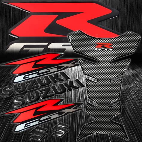 Chrome Carbon Look Fuel Tank Pad2x 8black Logoredandsilver Gsxr Emblem