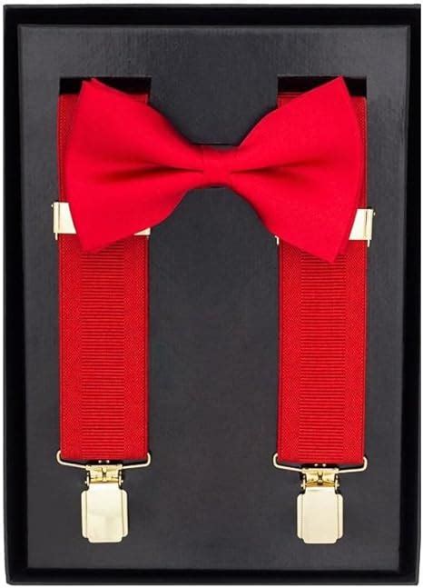 Red Classic Traditional Bow Tie Braces Gift Set 2 Piece Amazon Co Uk