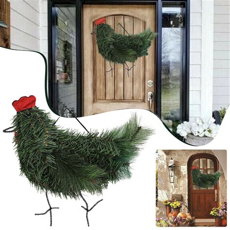 Myvepuop Wreath Rooster Chicken Wreath Artificial Branches Green Leaves