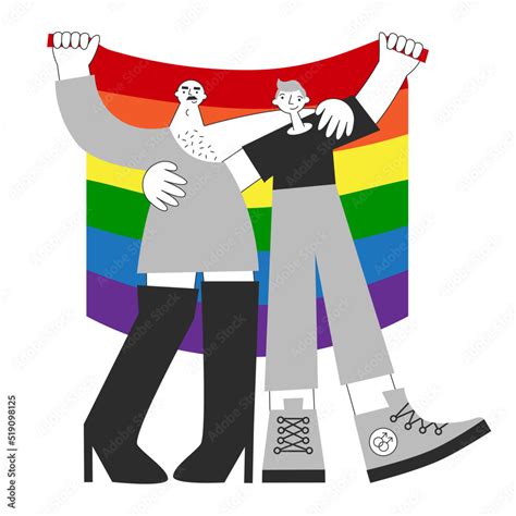 Gay Couple With Rainbow Flag Lgbtq Symbols Homosexual Queer Men