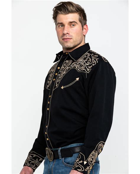 Scully Men S Black Embroidered Scroll Long Sleeve Western Shirt Black