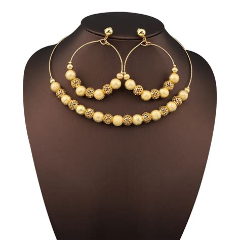 Gold Plated Jewelry Sets For Women Necklace And Earing Round Pendent