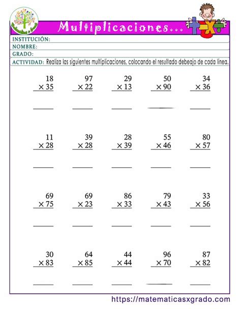 Ejercicios De Multiplicaci N De D Gitos Dos Cifras