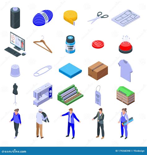 Textile Production Icons Set Isometric Style Stock Vector