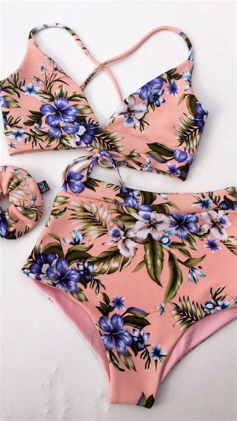 Traje De Ba O Dos Piezas Cintura Alta Rosa Floral Bikini De Dos