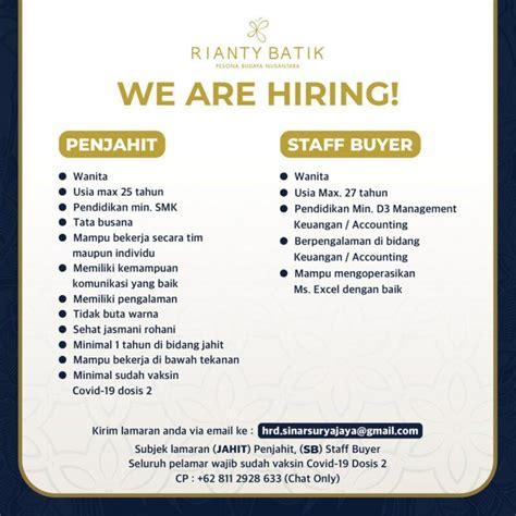 Lowongan Kerja Penjahit Staff Buyer Di Rianty Batik Lokerjogja Id