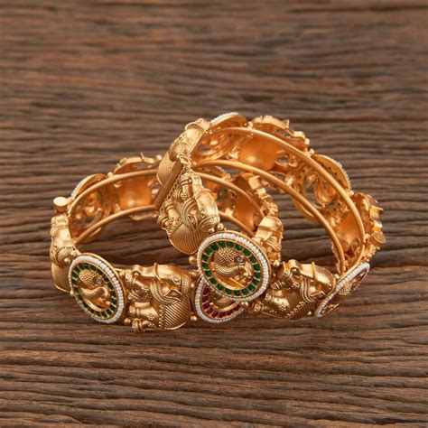 Rubygreen Brass Copper Antique Openable Bangles With Matte Gold Plating