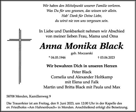 Traueranzeigen Von Anna Monika Black Trauer In Nrw De