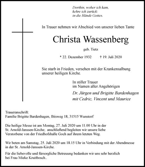 Alle Traueranzeigen für Christa Wassenberg trauer rp online de