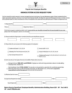 Fillable Online Kronos System Access Request Form Fax Email Print