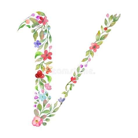 Monogram Letter A Made Of Watercolor Flowers Leaves Branches Berries Hand Drawing