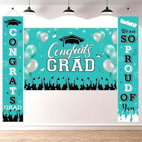 Teal Graduation Decorations Class Of 2024 Congrats Grad Backdrop