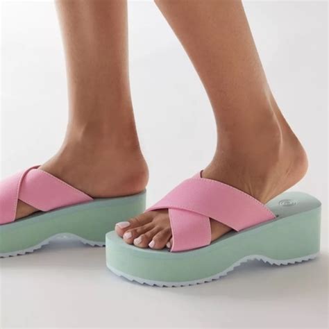 Urban Outfitters Shoes Uo Elastic Eva Platform Sandal Aqua Bubblegum Pink Poshmark