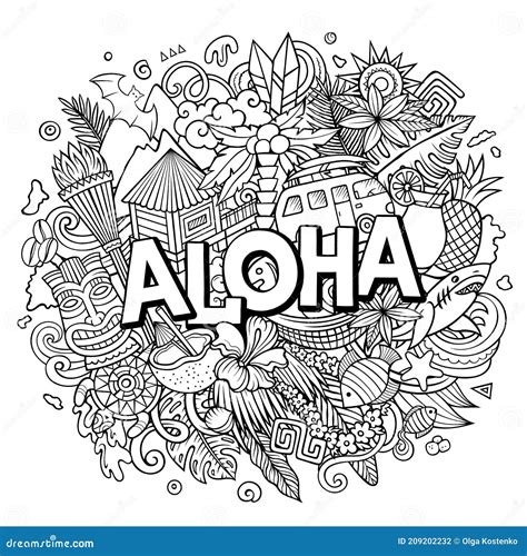 Aloha Hand Drawn Cartoon Doodle Illustration Funny Hawaiian Design