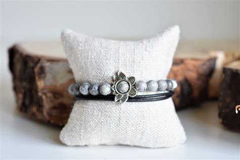 Bohemian Layered Bracelet With Grey Crazy Lace Agate Stone Etsy